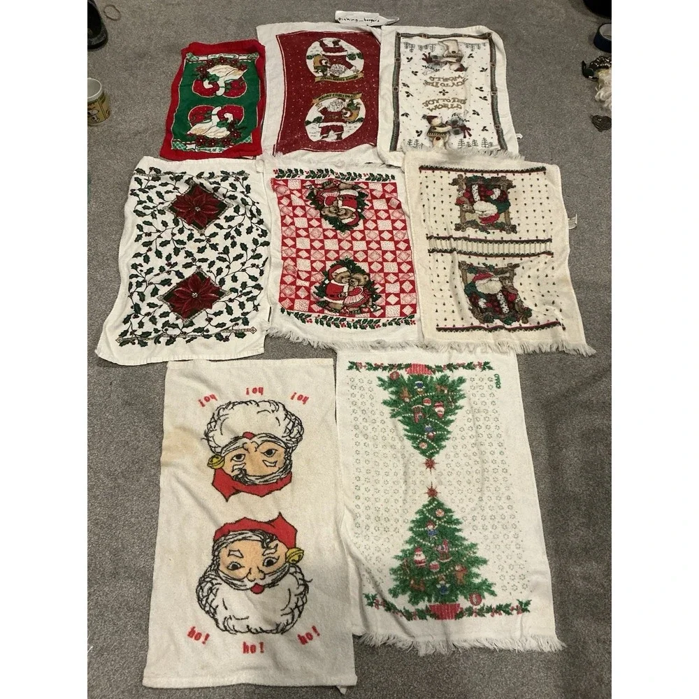 8 Vintage Christmas Washcloths/Hand Towels